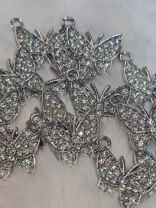 Rhinestone Butterfly silver -Metal Charm Pendant