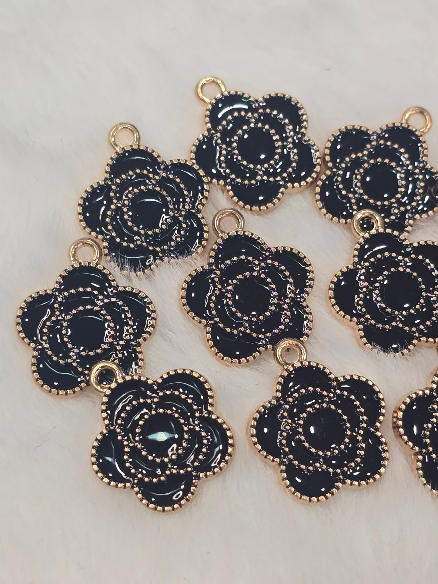 Black CC Flowers -Metal Charm Pendant