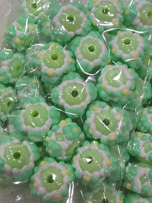 Green with flowers Hand Painted beads 16mm