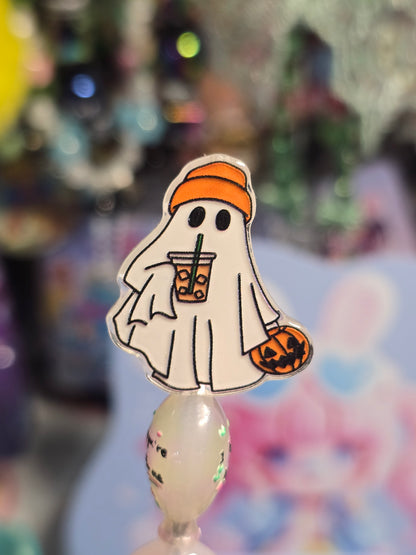 Acrylic Focal beads- White ghost with coffee