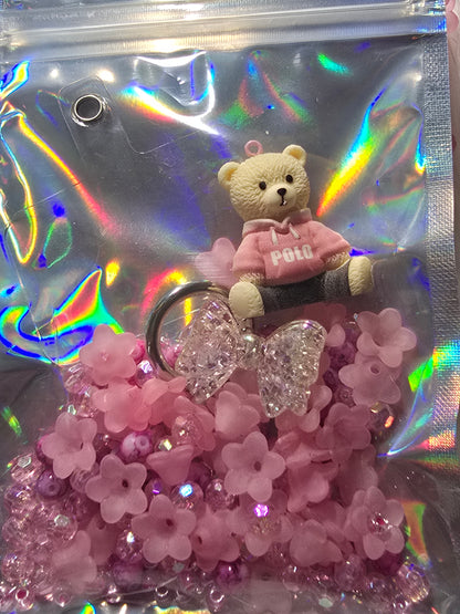 DIY Phone & Bag Keychain Kit - Polo pink bear with pink flowers