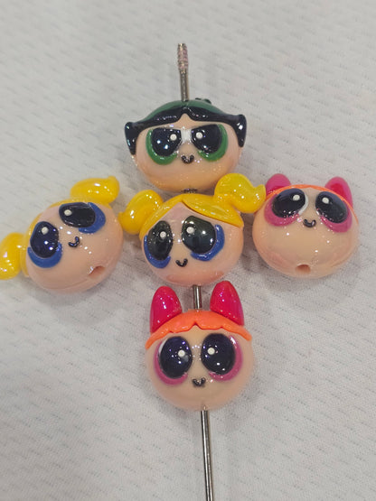 3D Powerpuff Girls beads - 5pcs/pack