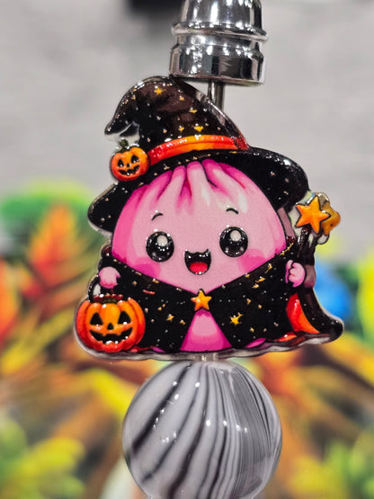 Acrylic Focal beads- Bao bun pink witch  halloween