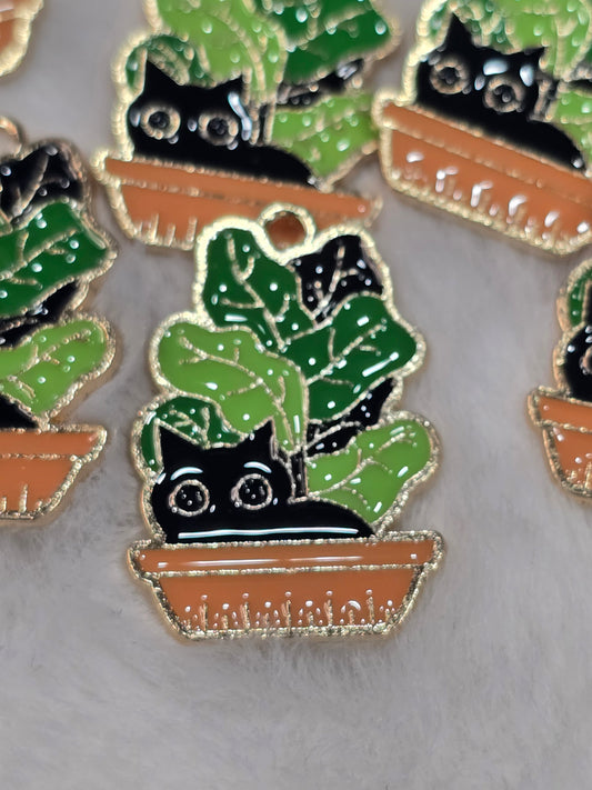 Cat plant -Metal Charm Pendant