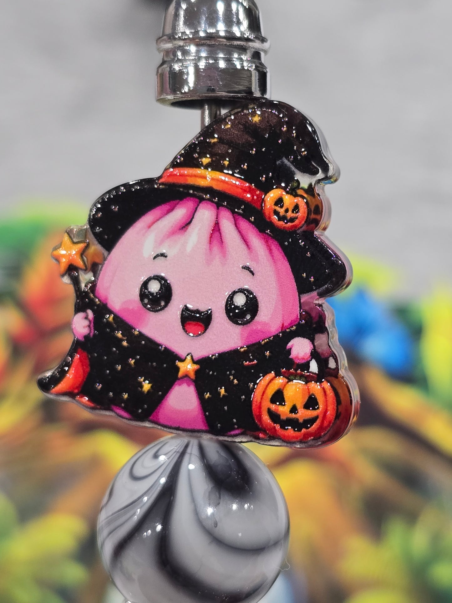 Acrylic Focal beads- Bao bun pink witch  halloween