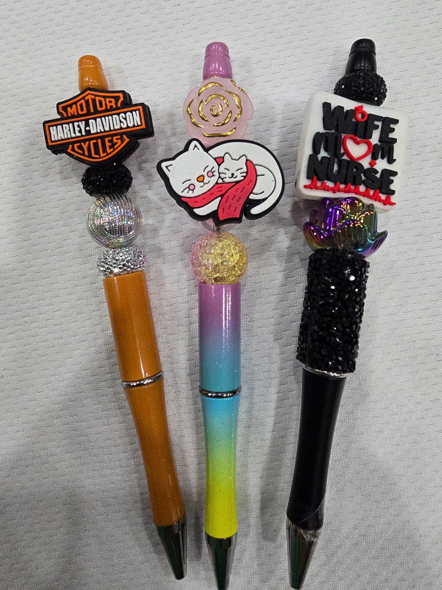 Beadable pen 3pcs mix bundle- Motor HD Cycles,Cat and wife mom and nurse