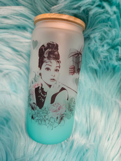 Breakfast at Tiffany's- Libbey Glass Can 16 oz with Bamboo Lid and Straw